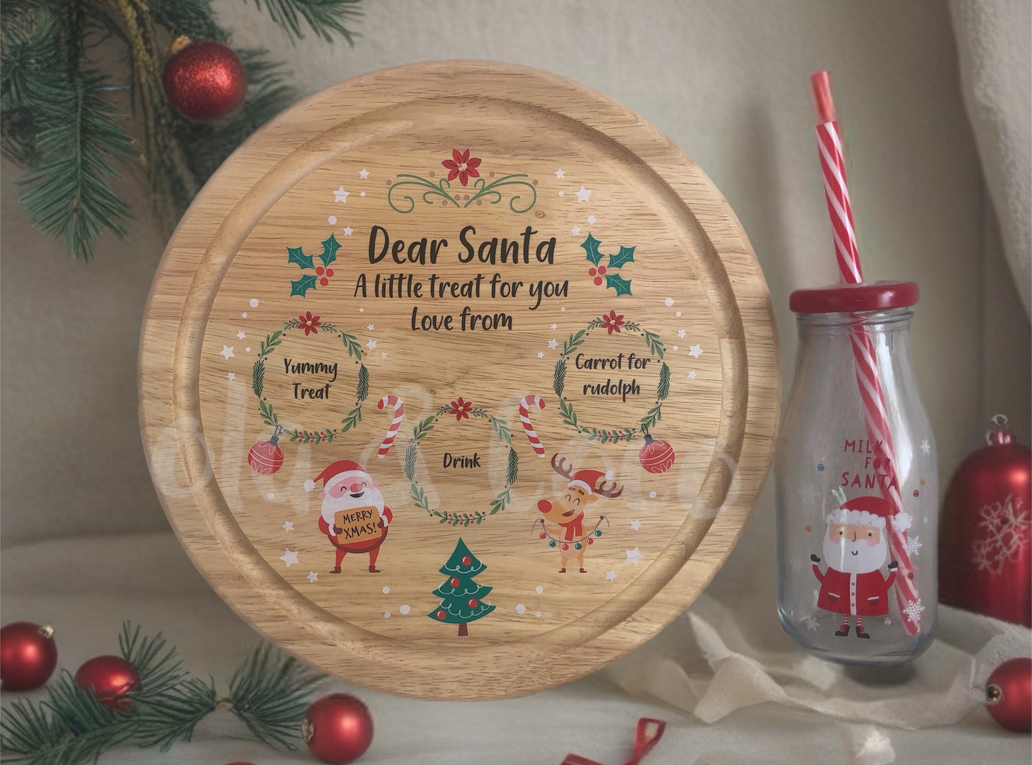 Personalised Santa treat board & bottle.