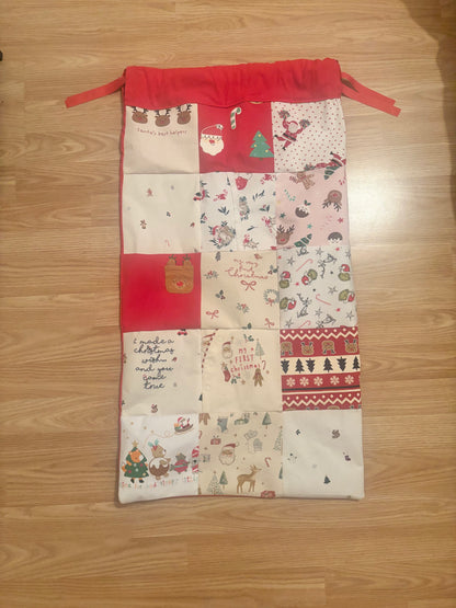 Christmas Keepsake Memory Sack. Double sided patchwork.
