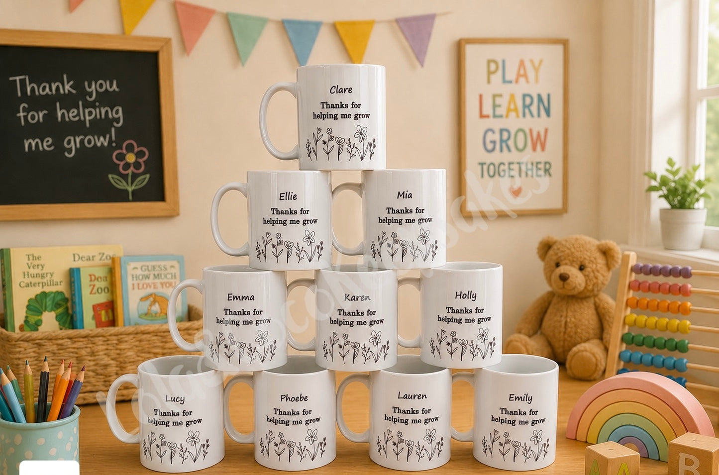 Personalised Thanks for helping me grow teacher nursery mug