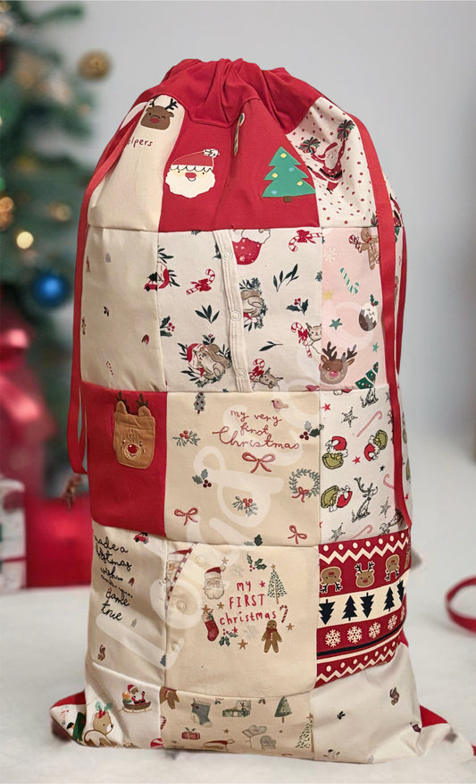 Christmas Keepsake Memory Sack. Double sided patchwork.